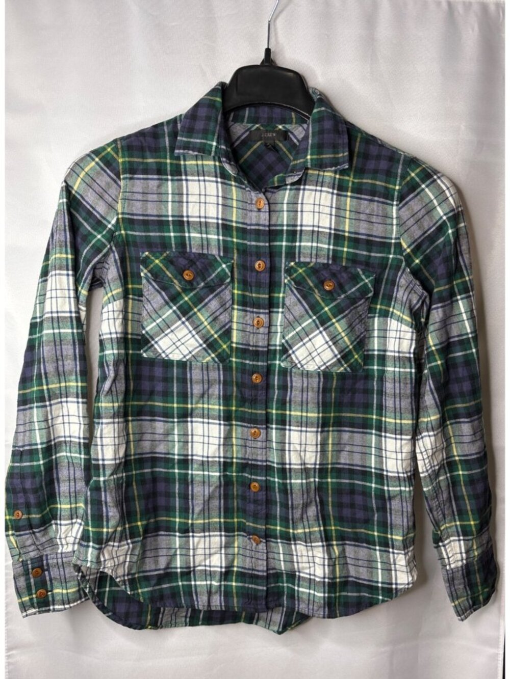 Womens J.Crew Ridge Plaid Flannel Boyfriend Shirt Top Size 2 Button Front Cotton - Picture 1 of 4